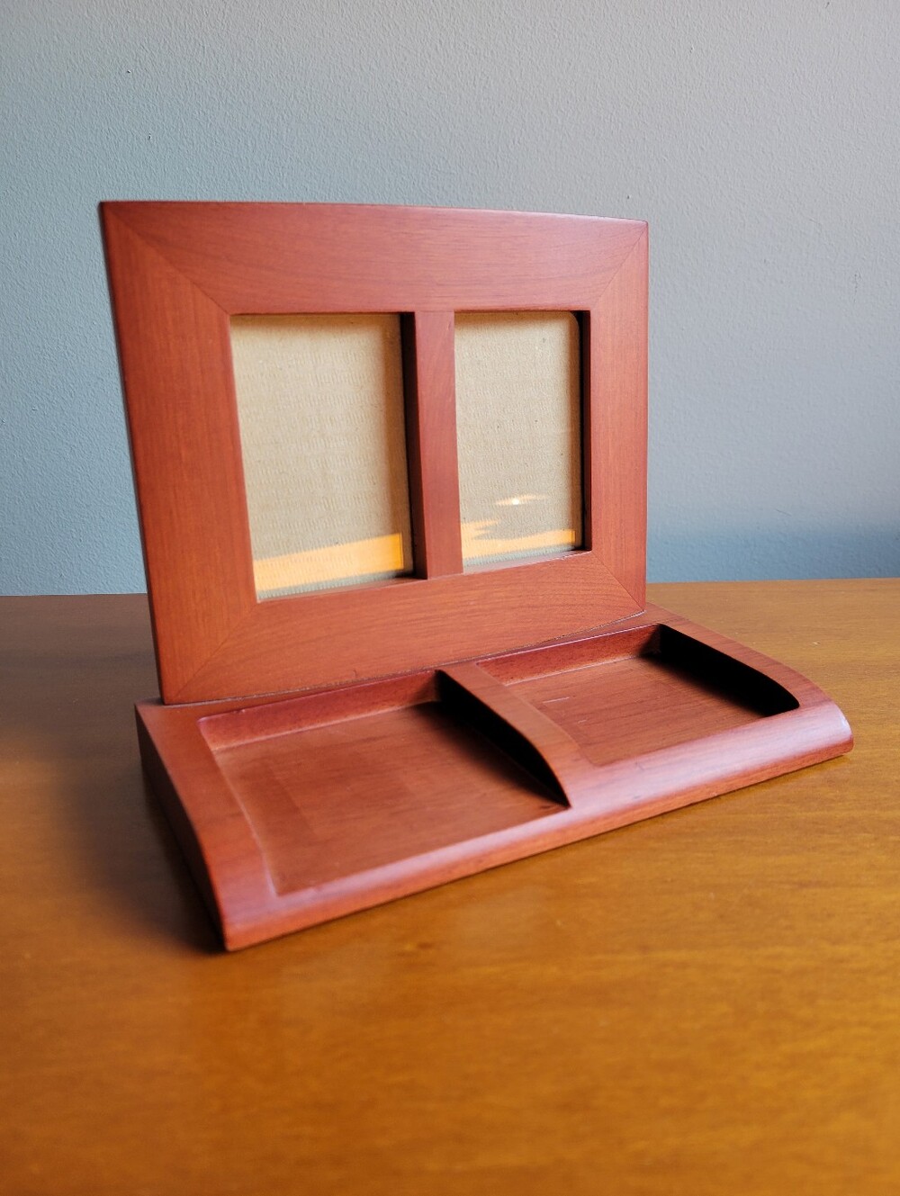 Solid Wood Desk Organizer Photo Frame Business Card Holder Catchall Tray